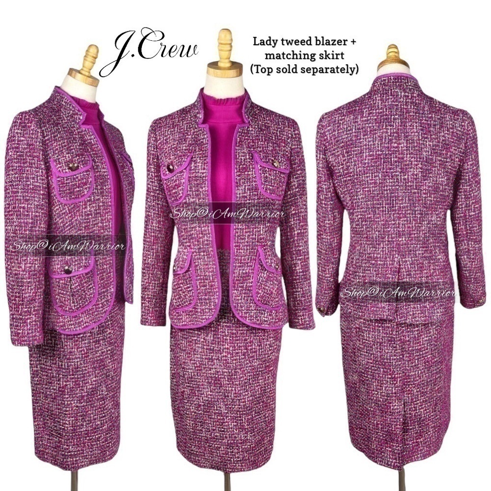 J.Crew fuchsia lady tweed jacket + pencil skirt 2 piece suit *shop@iamwarrior - Picture 8 of 16